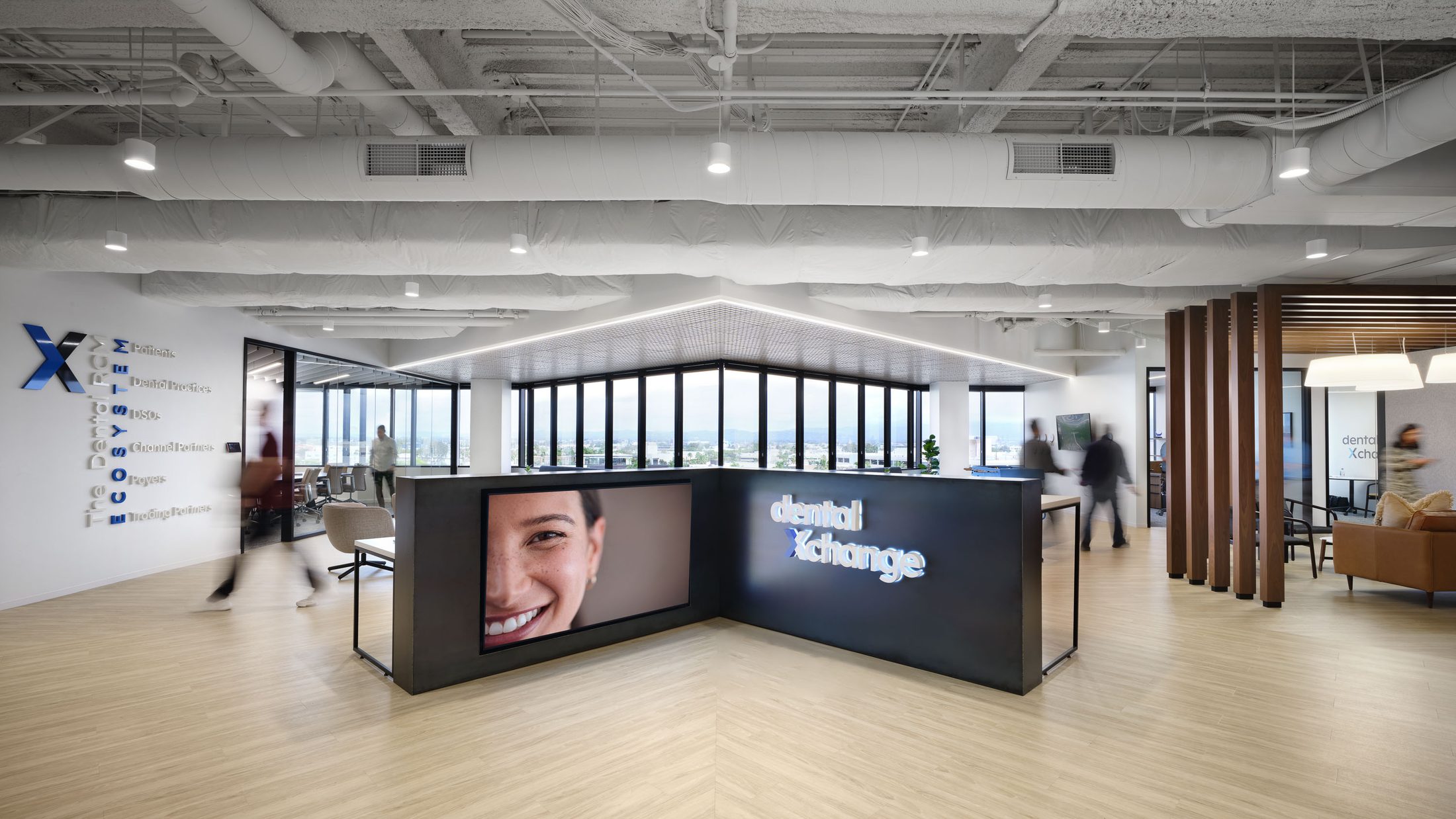 DentalXchange, reception with branded displays